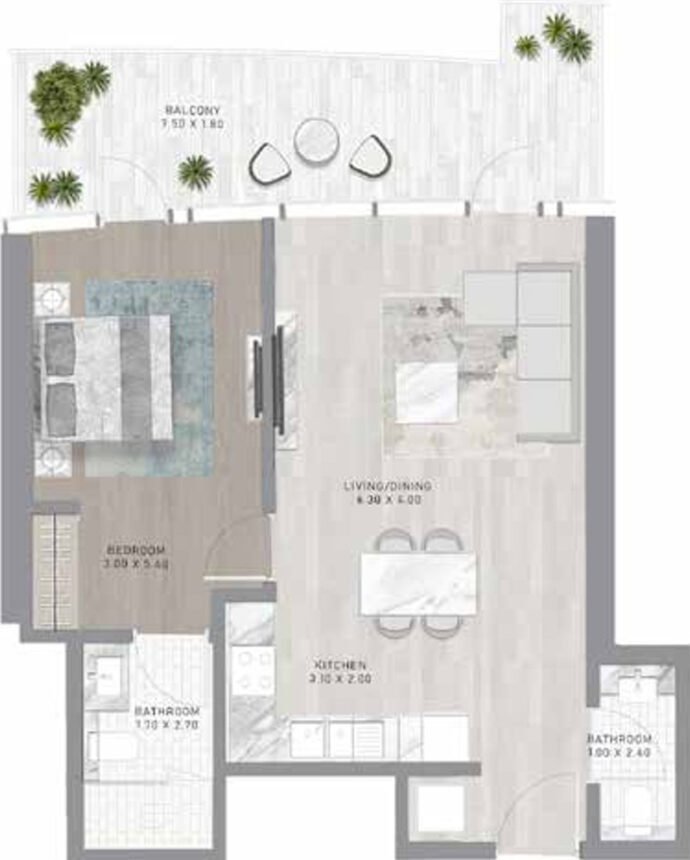 Планировки Canal Heights - 1 спальня Apartments