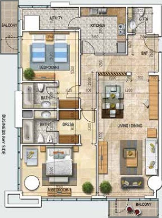 Floor Plans Safeer Tower 2 - 2 Bedrooms Apartments