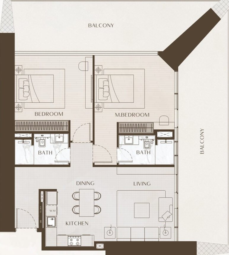 Floor Plans One by Binghatti - 2 Bedrooms Apartments