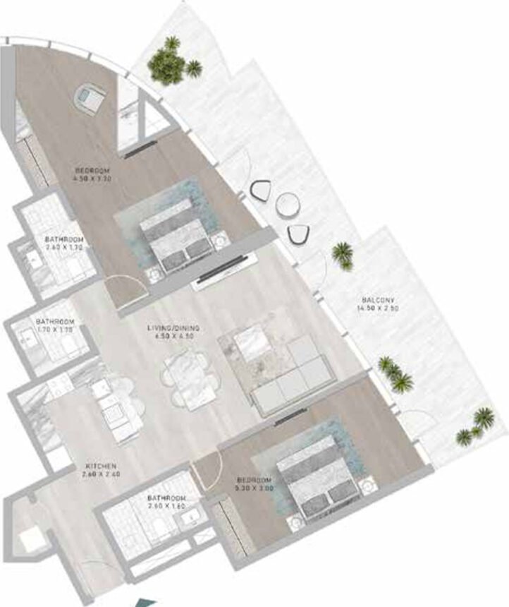 Планировки Canal Heights - 2 спальни Apartments