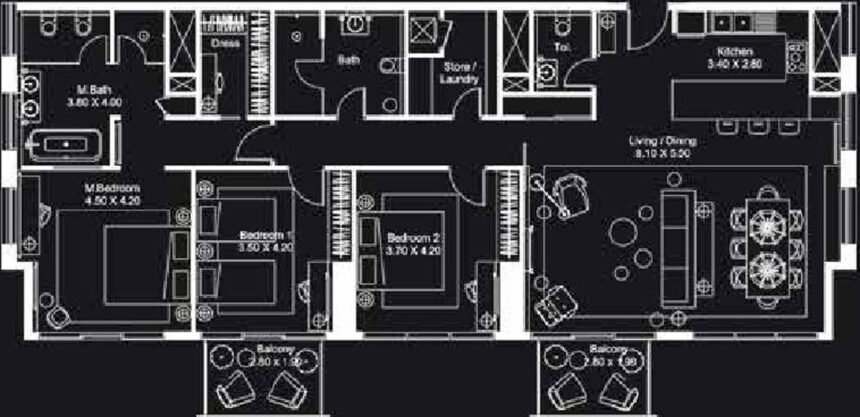Планировки The Atria - 3 спальни Апартаменты