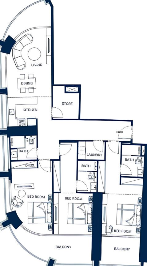 Floor Plans Binghatti Skyrise - 3 Bedrooms Apartments