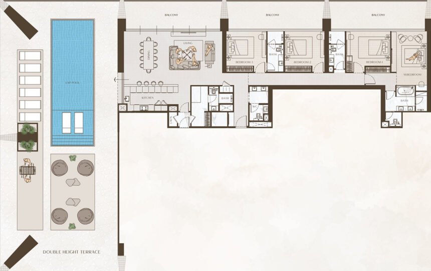 Floor Plans One by Binghatti - 4 Bedrooms Apartments
