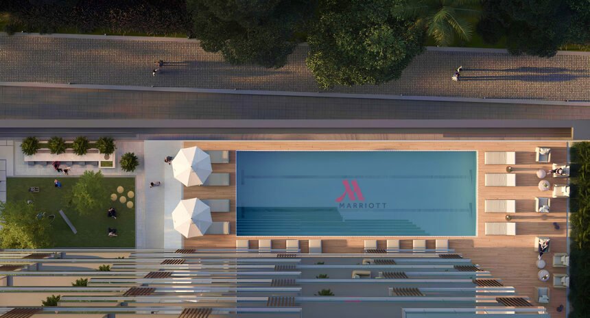 Swimming pool with sun loungers