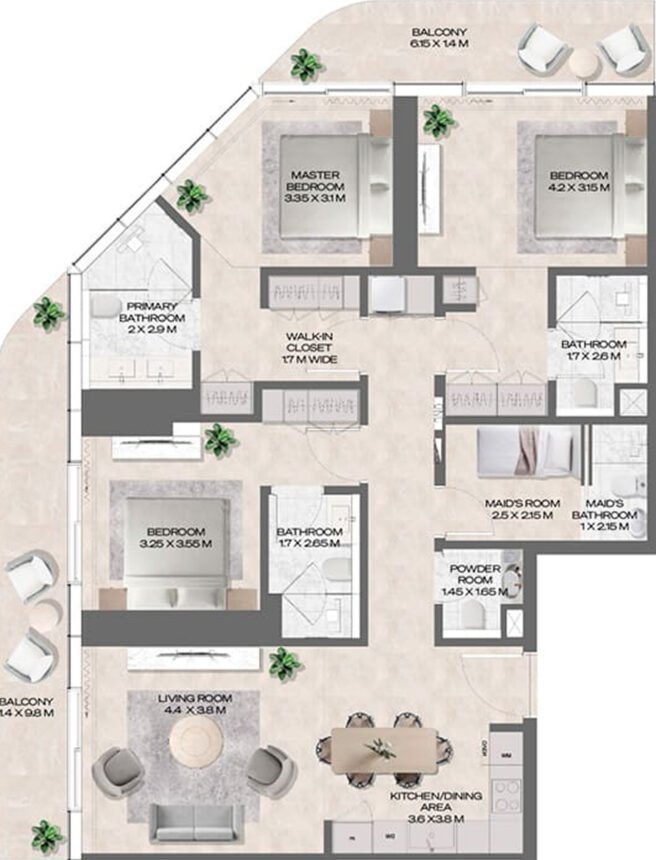 Floor Plans DWTN Residences - 3 Bedrooms Apartments